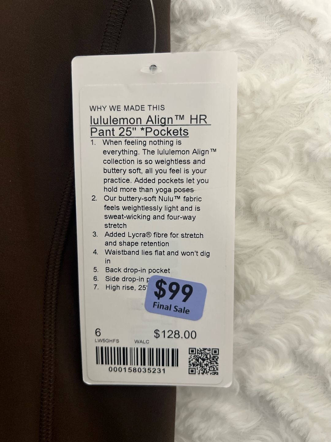 NWT Lululemon Align HR Pant 25 Pocket Size 6 Brown Nulu Leggings 5