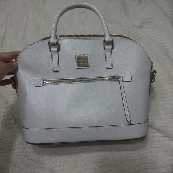 Dooney & Bourke Saffiano Domed Zip Satchel Ecru