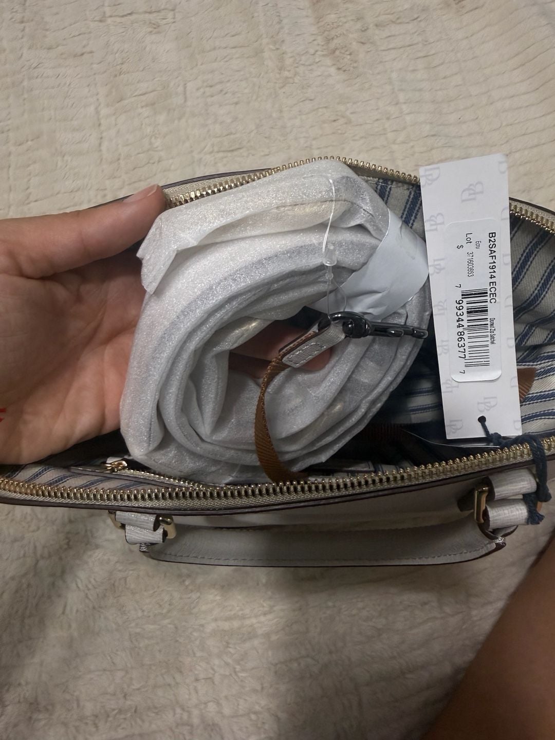 Dooney & Bourke Saffiano Domed Zip Satchel Ecru 7