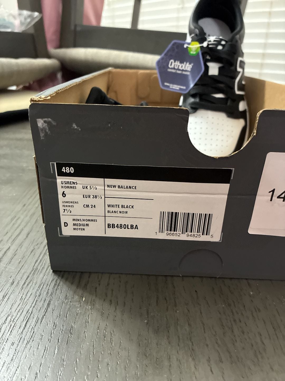 New Balance 480 Size 6 White Black Leather Sneakers BB480LBA 3