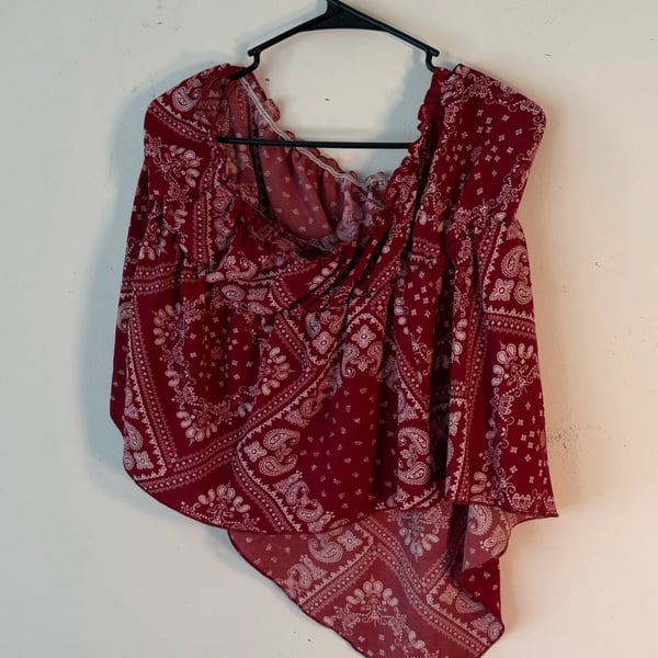 Red Bandana Print Off-Shoulder Top Blouse