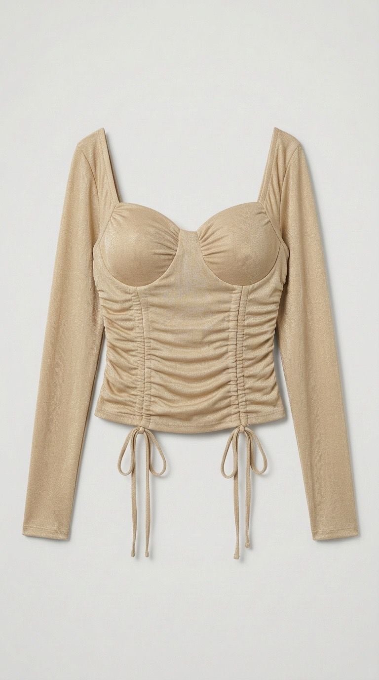 No Boundaries Ruched Long Sleeve Corset Top Size S (3-5) Gold 2