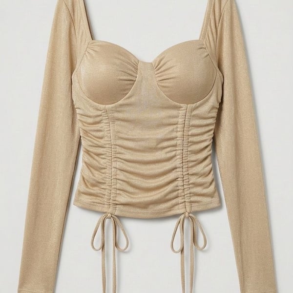 No Boundaries Ruched Long Sleeve Corset Top Size S (3-5) Gold