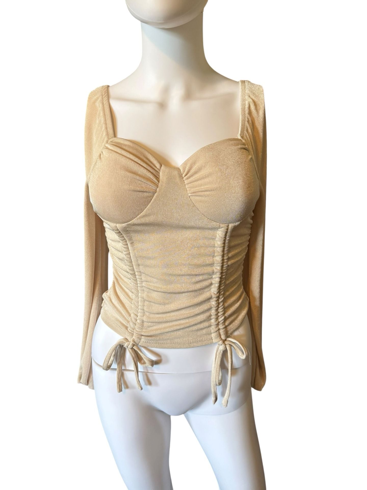 No Boundaries Ruched Long Sleeve Corset Top Size S (3-5) Gold 4
