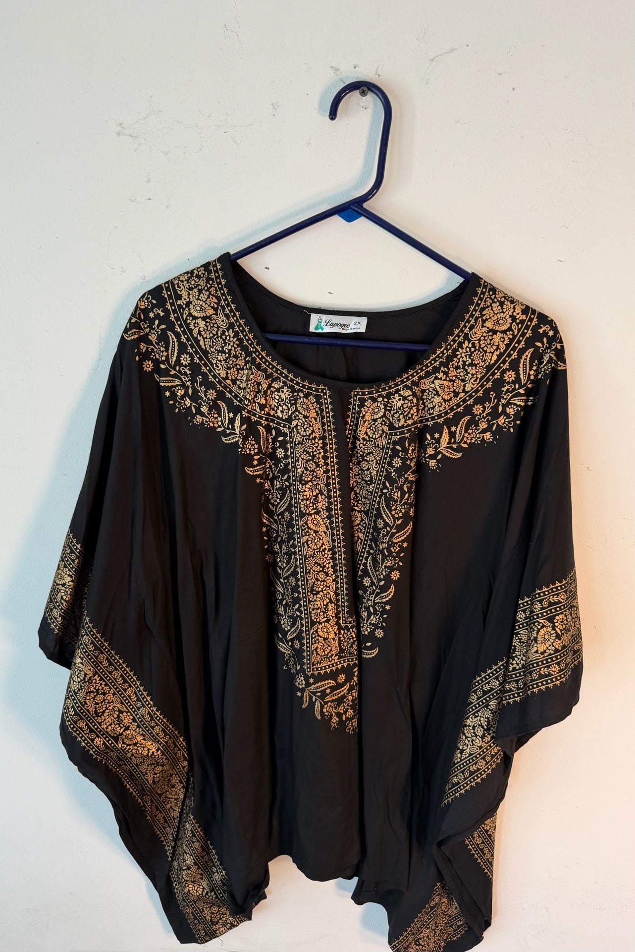 Lapogee Kaftan Size 2X Black Gold Embroidered Boho Top 2