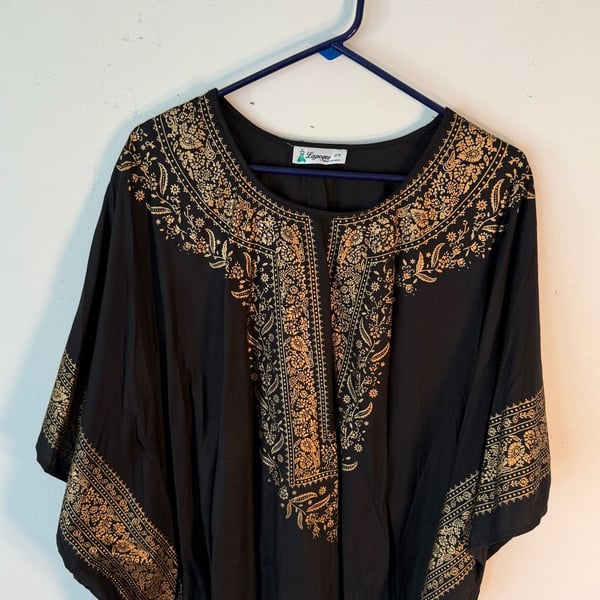 Lapogee Kaftan Size 2X Black Gold Embroidered Boho Top