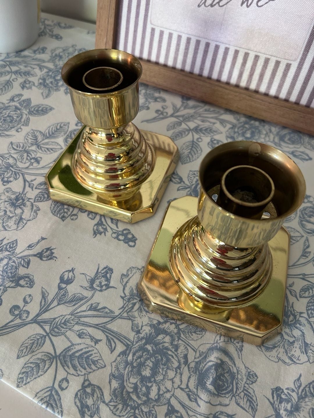 Baldwin Vintage Solid Brass Candlestick Holders Set 2 Octagon Base 1