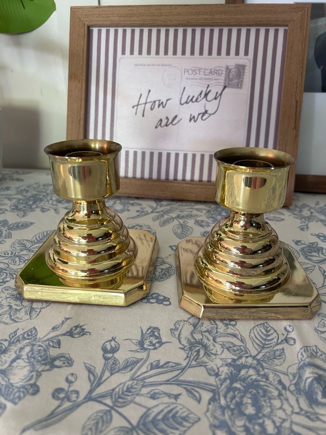 Baldwin Vintage Solid Brass Candlestick Holders Set 2 Octagon Base 4