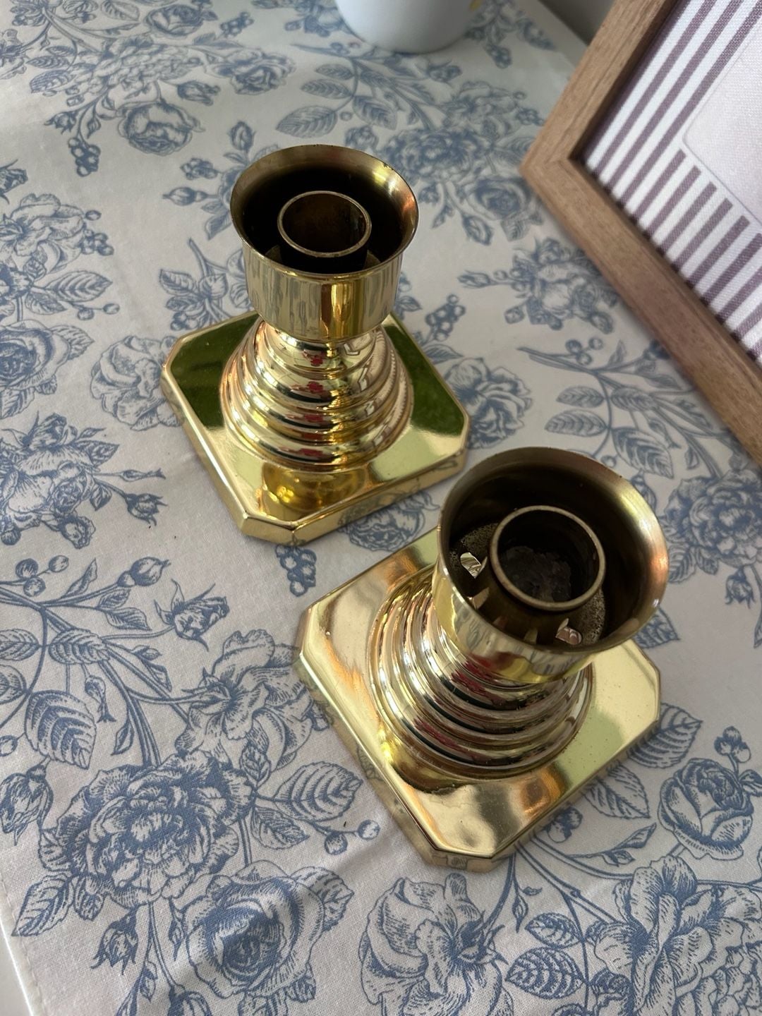 Baldwin Vintage Solid Brass Candlestick Holders Set 2 Octagon Base 5