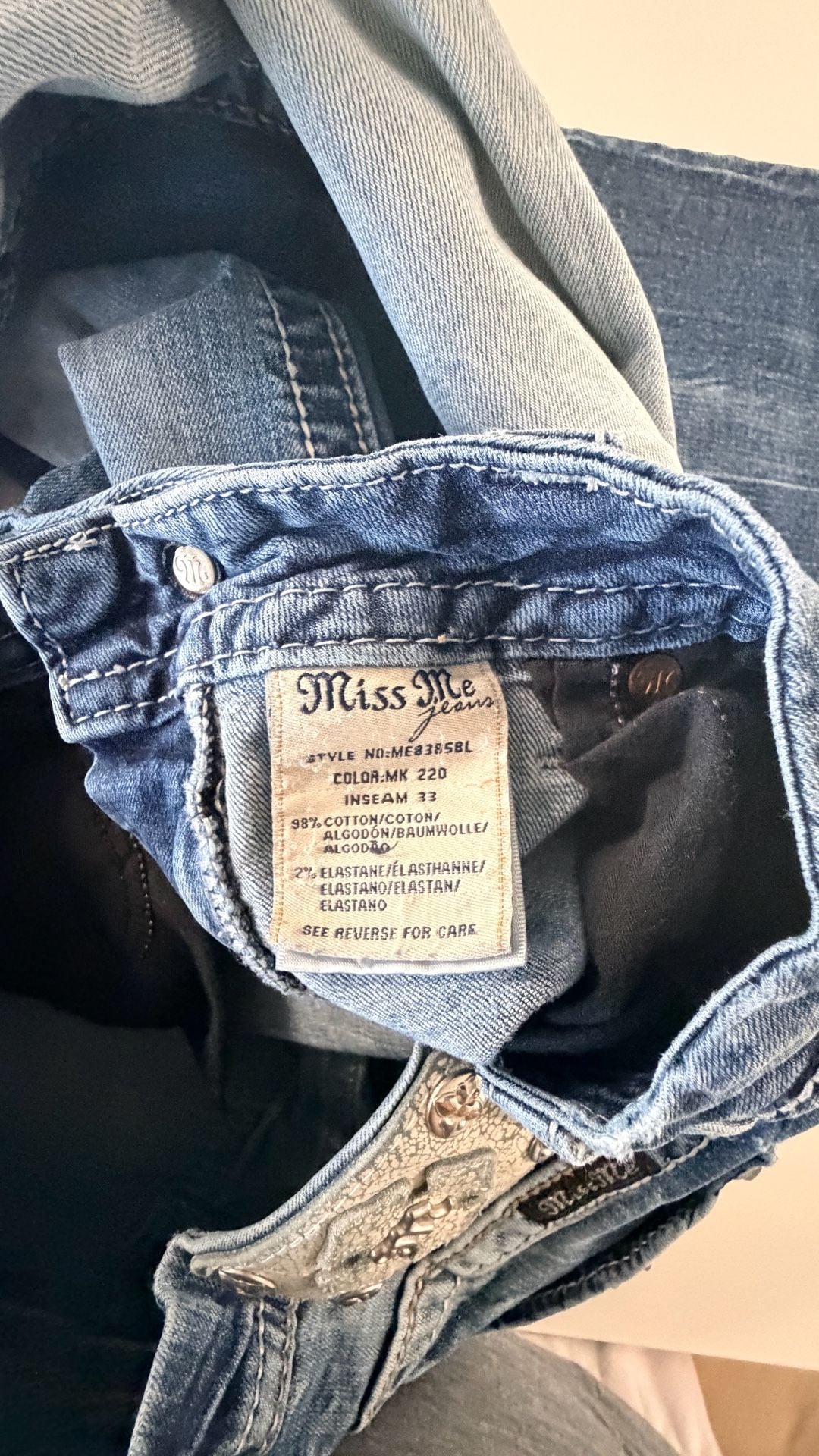 Miss Me Mid-Rise Bootcut Jeans Size 27 Blue Embellished 6