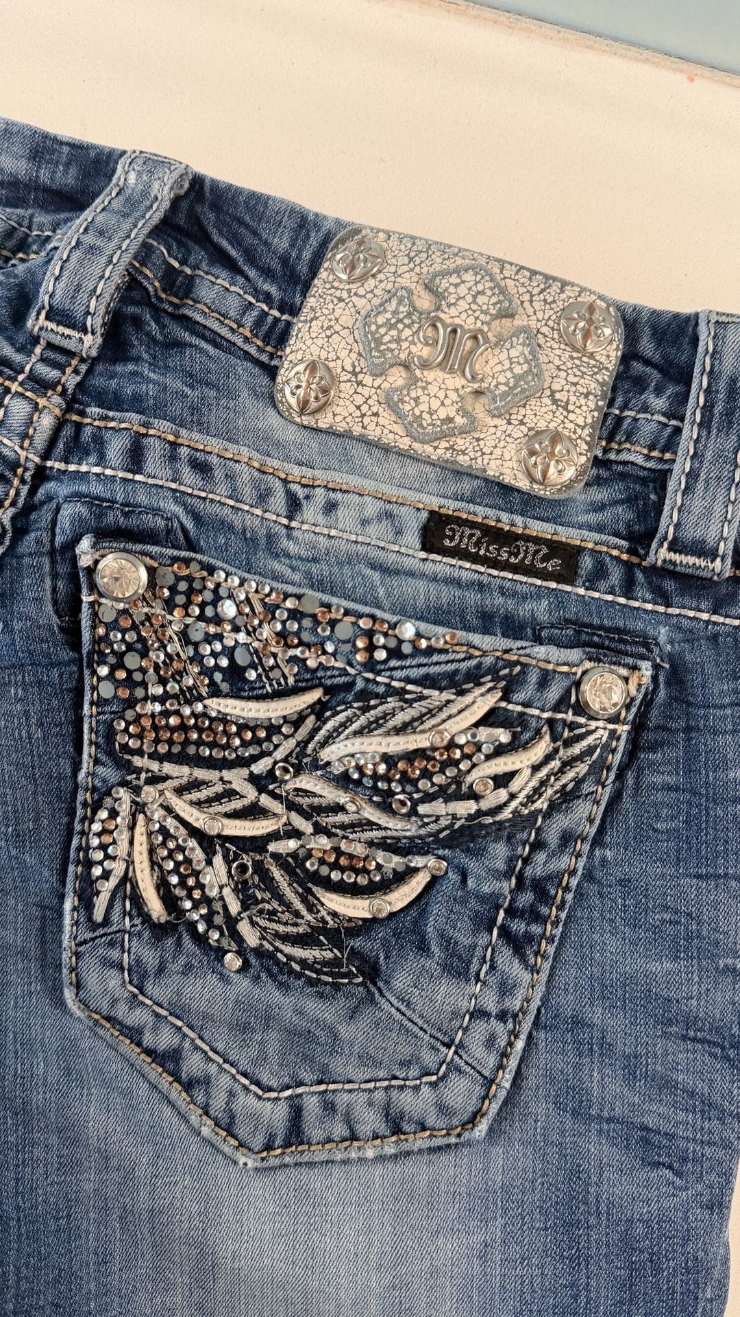 Miss Me Mid-Rise Bootcut Jeans Size 27 Blue Embellished 3