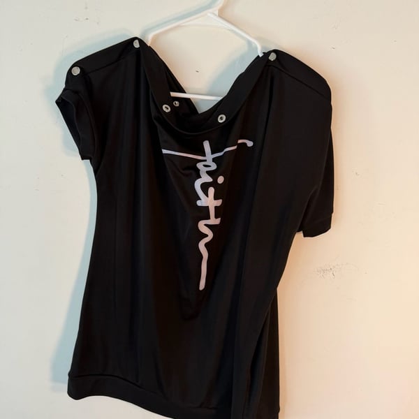 Faith Cross T-shirt Black Rhinestone Short Sleeve