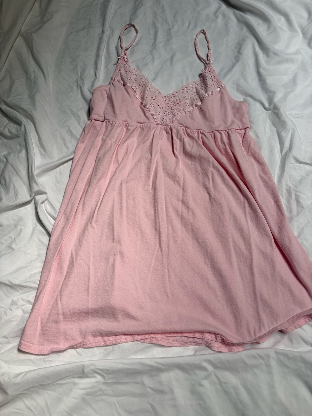 VINTAGE Victoria's Secret Camisole Babydoll Size S Pink Cotton Lace 2