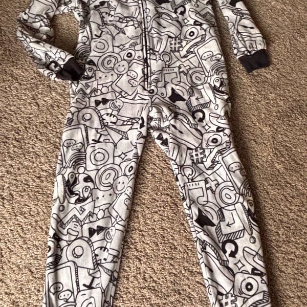 Cat & Jack Boys' Hooded Sleeper Size L (10/12) Doodle Print