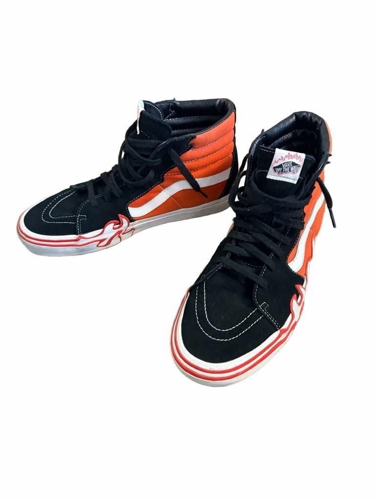 Vans Sk8-Hi Flame Burnt Ochre High Top Sneakers Black Orange Sz 11.5 4