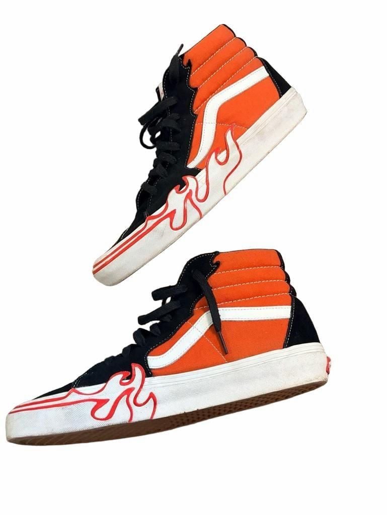 Vans Sk8-Hi Flame Burnt Ochre High Top Sneakers Black Orange Sz 11.5 6