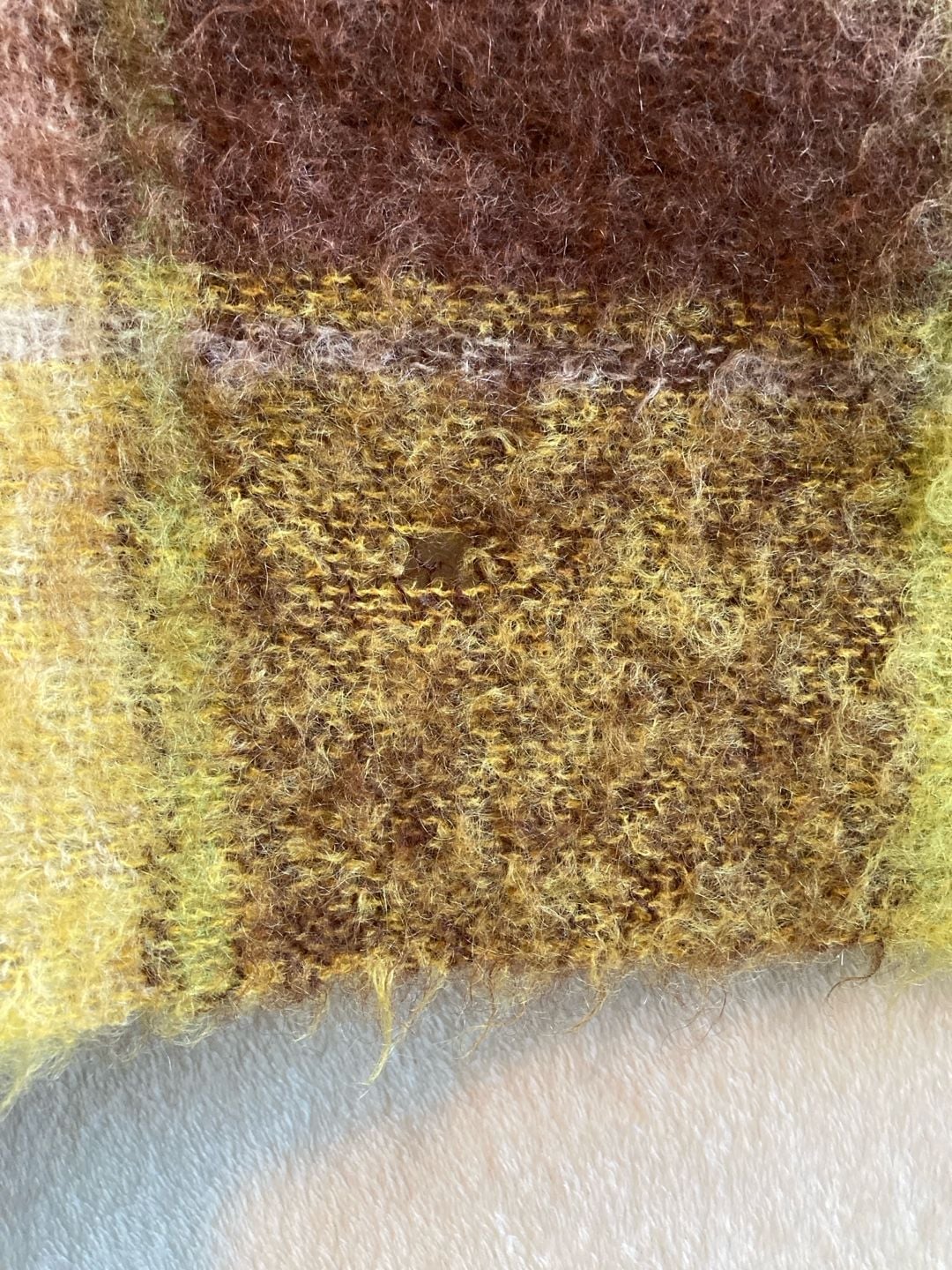Glentana Mohair Throw Blanket Plaid Green Brown Yellow Fringe Made in Scotland 4