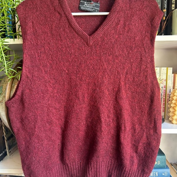 Jantzen V-Neck Sweater Vest Size L Burgundy Red Made in USA