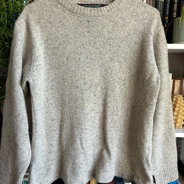 Woolrich Crew Neck Sweater Size M Gray Speckled Donegal Wool Pullover