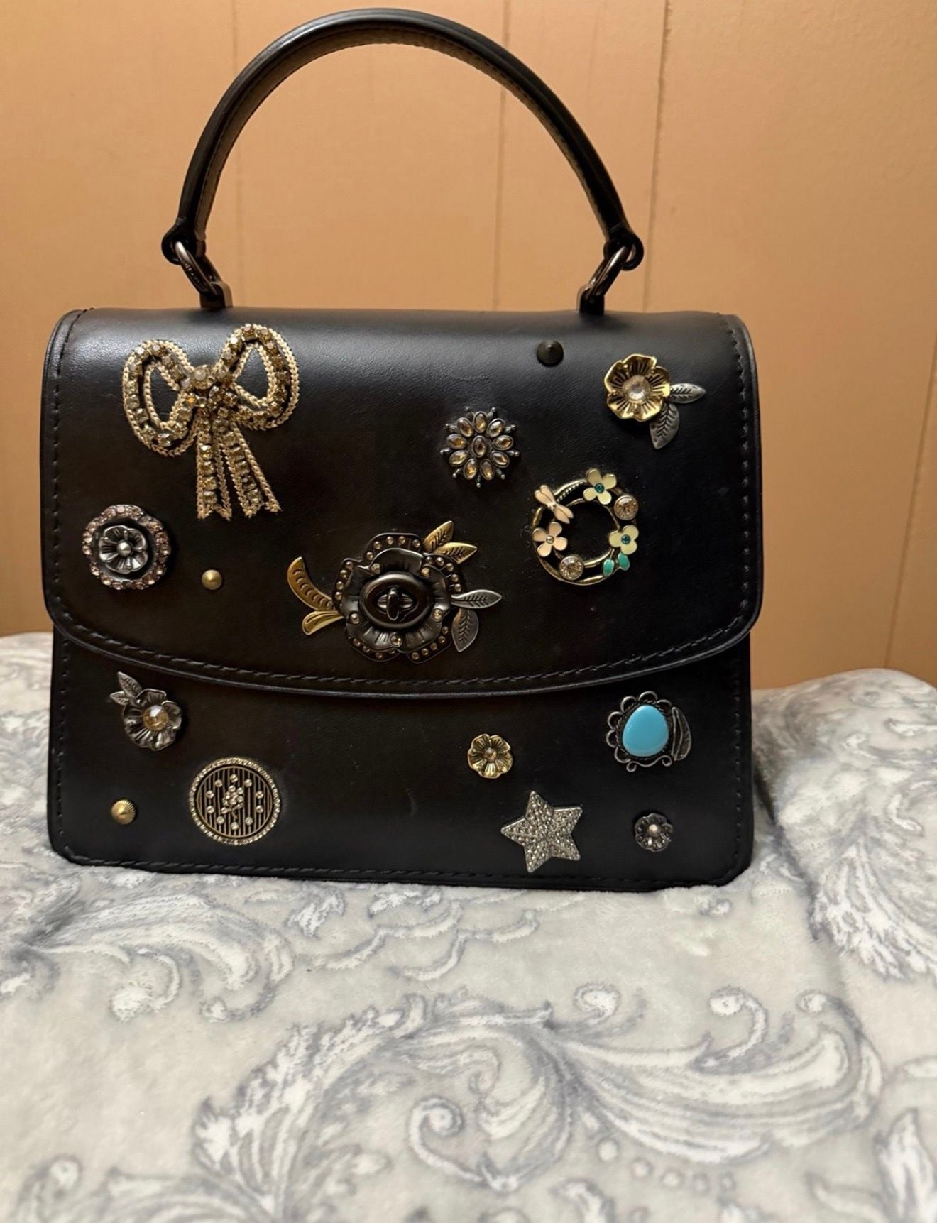 COACH Bijou Handbag Shoulder Bag Black Embellished 2