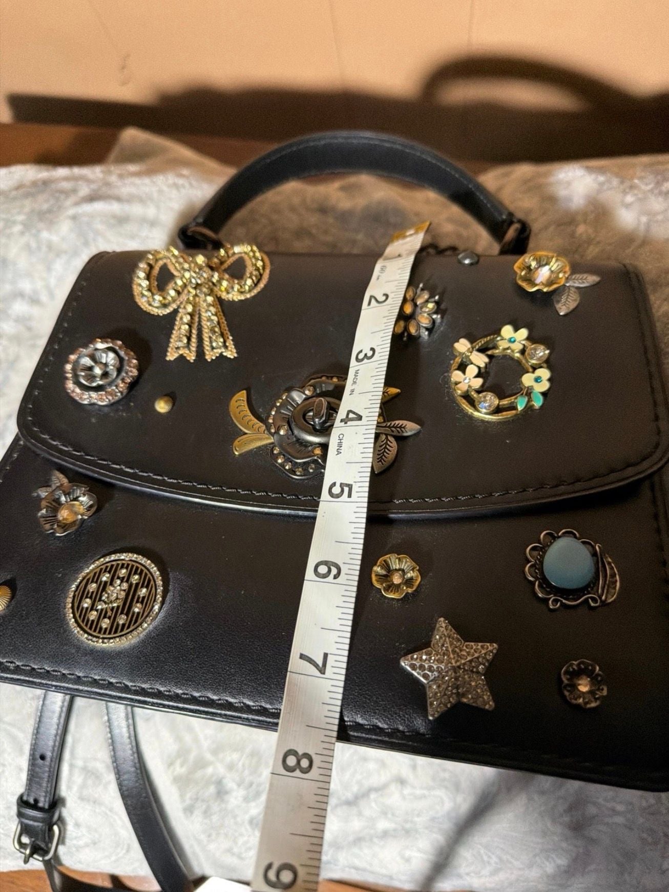 COACH Bijou Handbag Shoulder Bag Black Embellished 7
