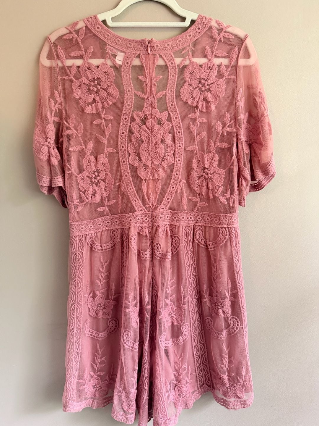 Say What? Pink Floral Embroidered Lace Romper Size M 3