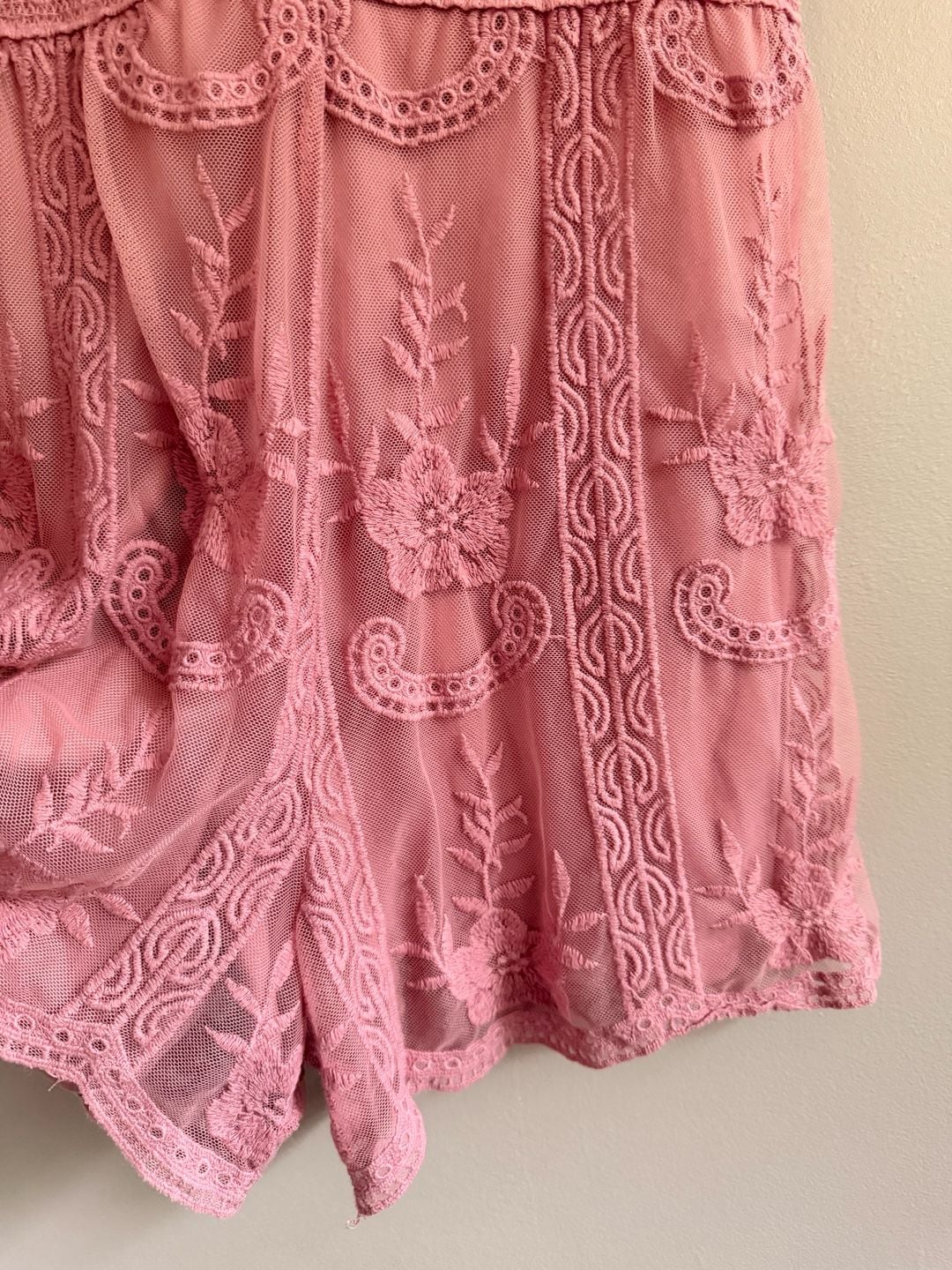 Say What? Pink Floral Embroidered Lace Romper Size M 5
