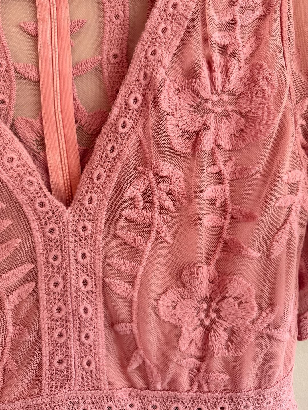 Say What? Pink Floral Embroidered Lace Romper Size M 6