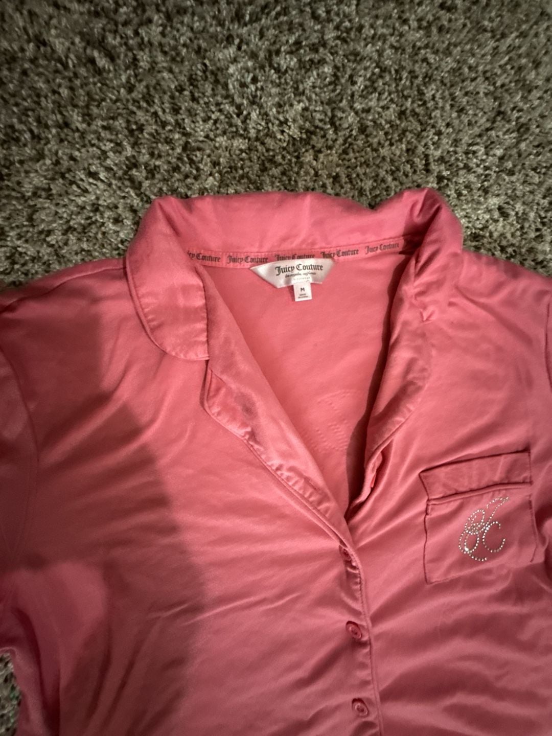 Juicy Couture Pajama Set Size M Pink Rhinestone Short Sleeve Pants 2
