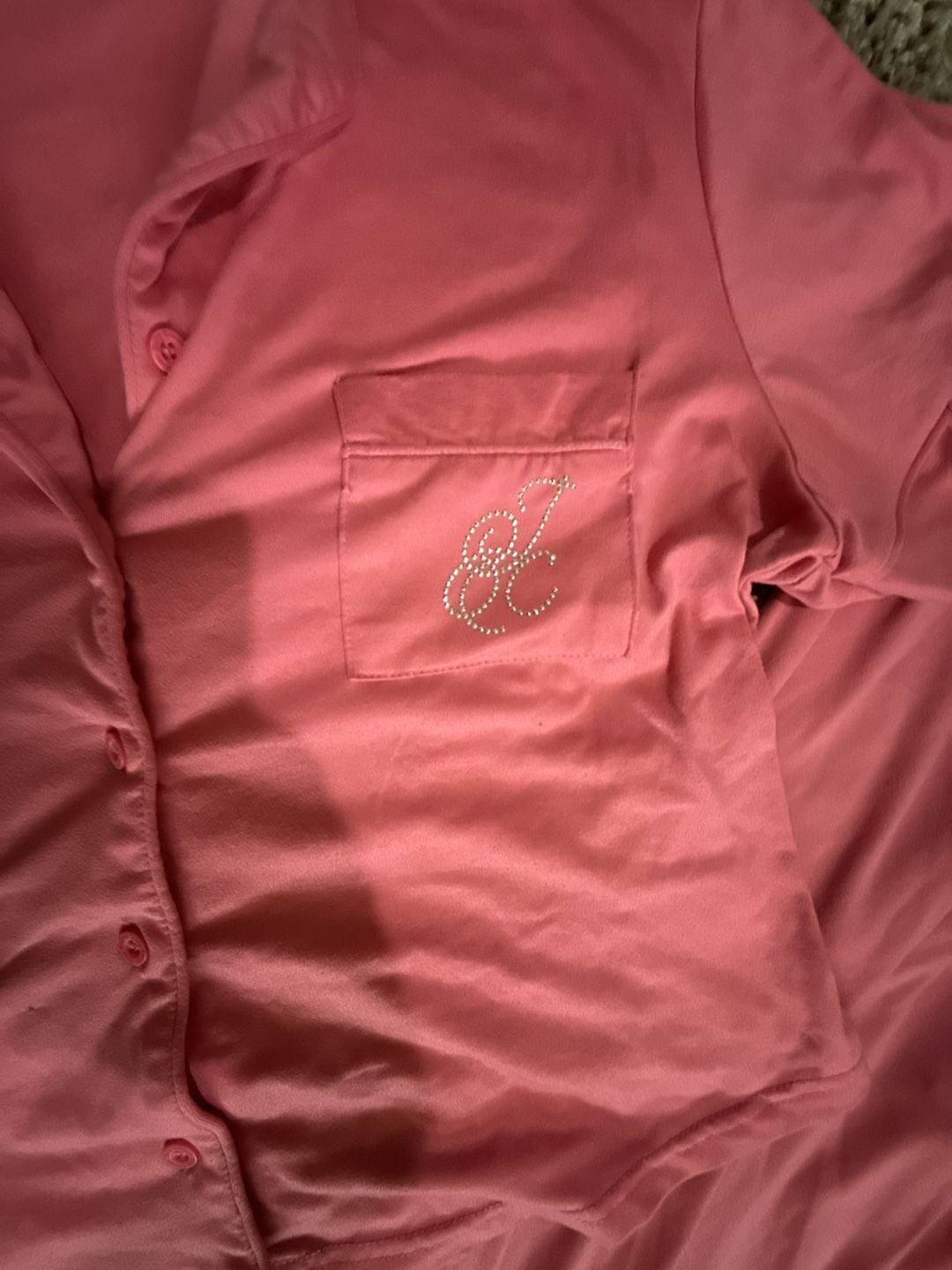 Juicy Couture Pajama Set Size M Pink Rhinestone Short Sleeve Pants 3