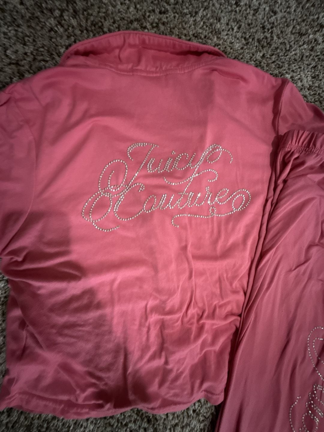 Juicy Couture Pajama Set Size M Pink Rhinestone Short Sleeve Pants 5