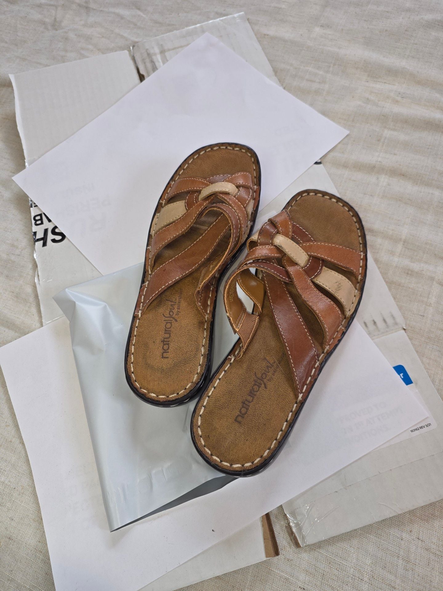 Natural Soul Sandals Brown Leather Multi Strap Slip On 2