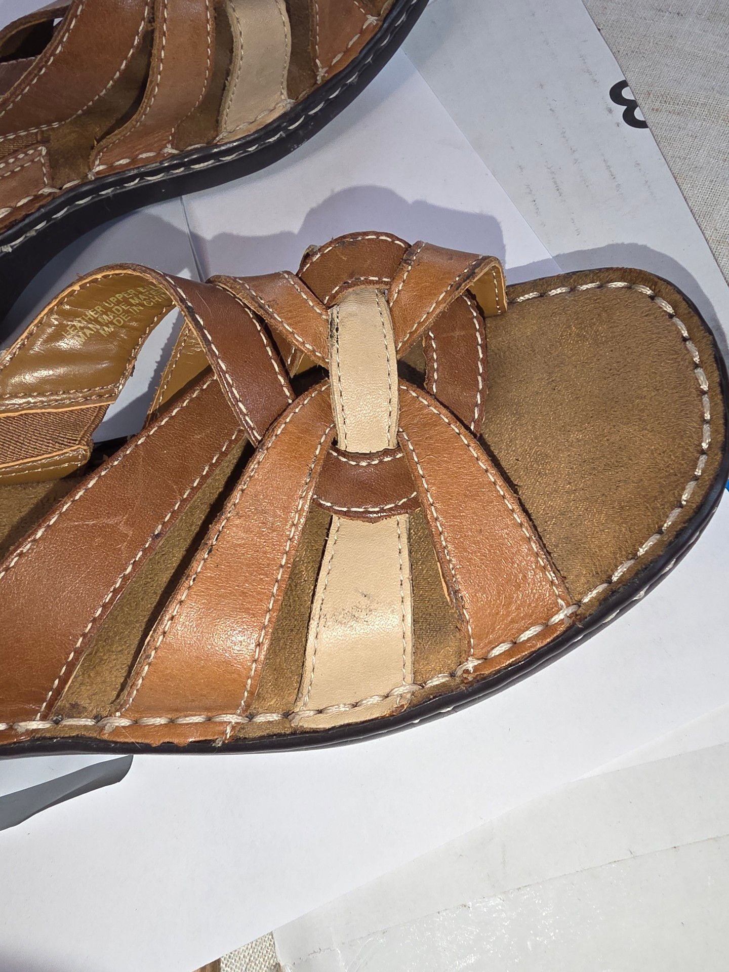 Natural Soul Sandals Brown Leather Multi Strap Slip On 4