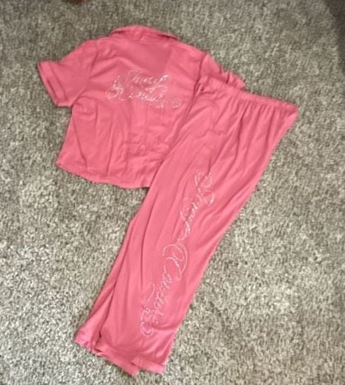 Juicy Couture Pajama Set Size M Pink Rhinestone Short Sleeve Pants 4