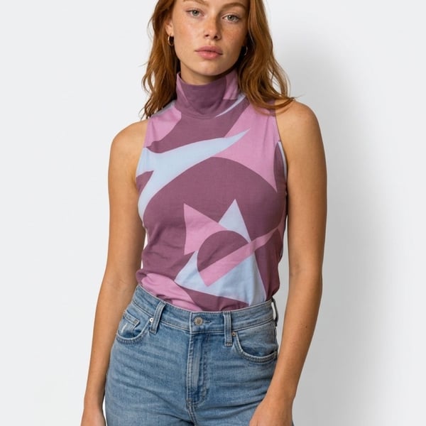 Victoria's Secret Mock Neck Geometric Print Tank Top L