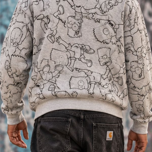 Bart Simpson Graphic Print Hoodie Gray M