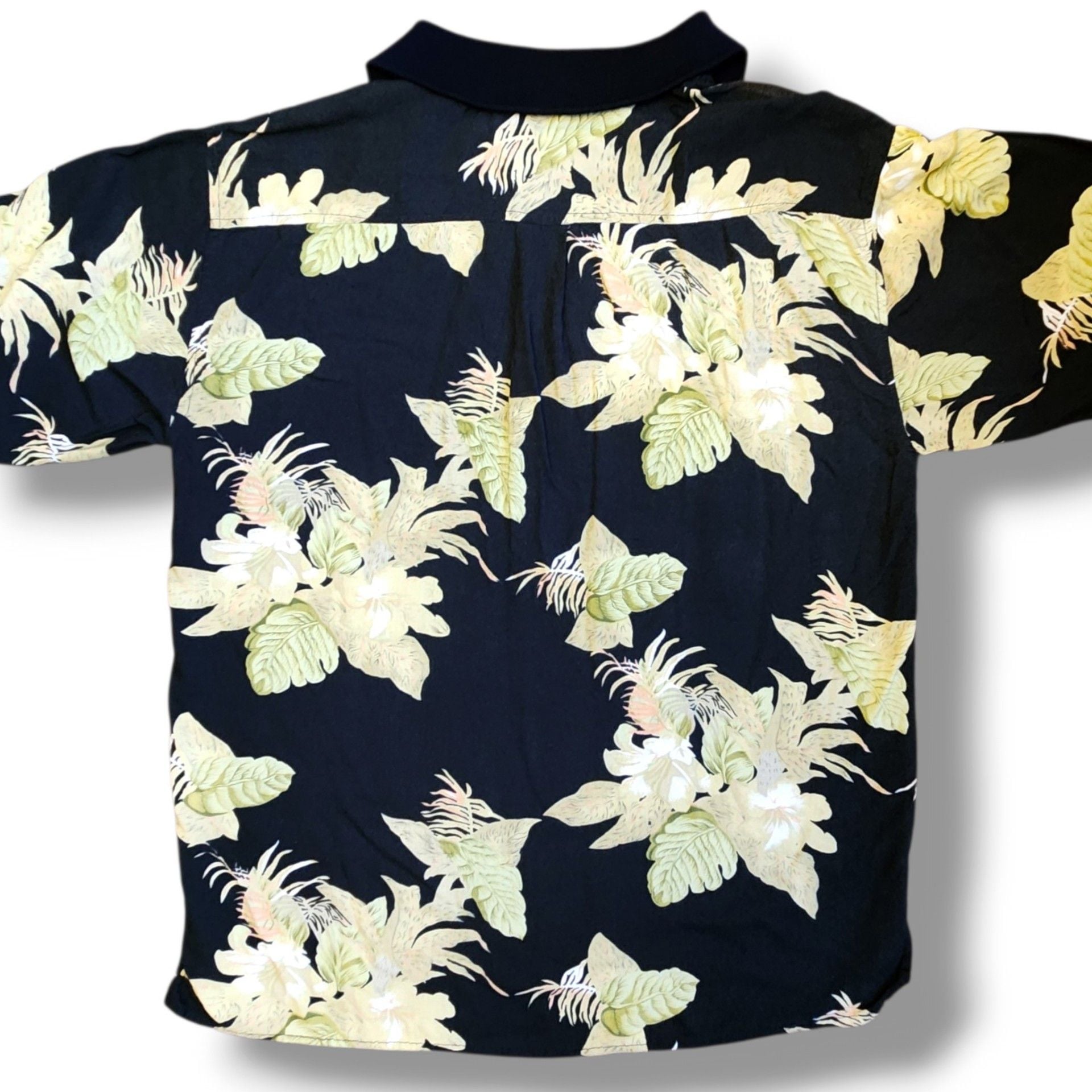 Claudio Nucci Vintage 90s Tropical Floral Rayon Polo Shirt Men's XL Black Yellow 12