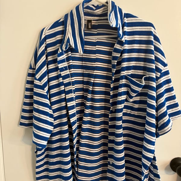 TRIANGL Striped Button Up Short Sleeve Shirt