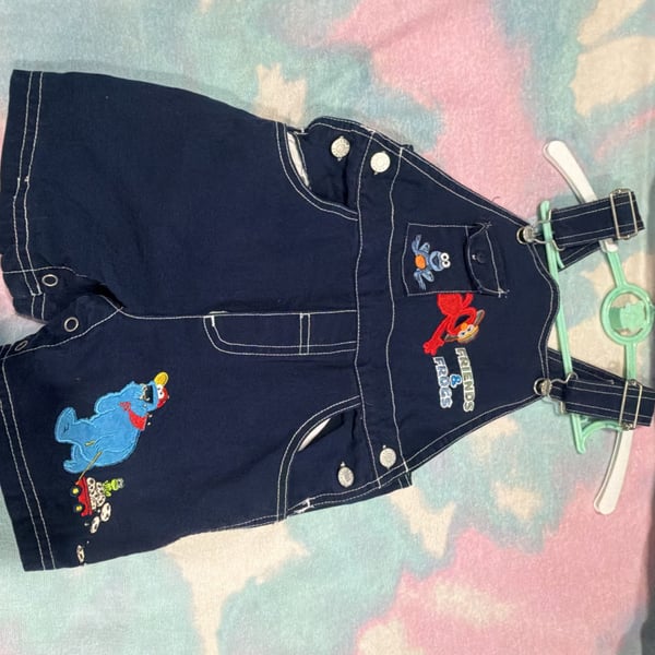 Sesame Street Overalls Set Shirt and Short Sleeve tee Size 3T