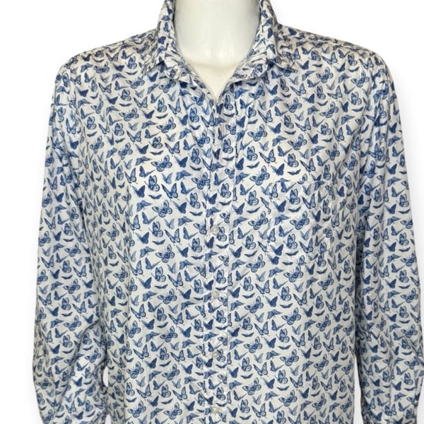 Frank & Eileen Eileen Button-Up Shirt Size S Blue Butterflies Print