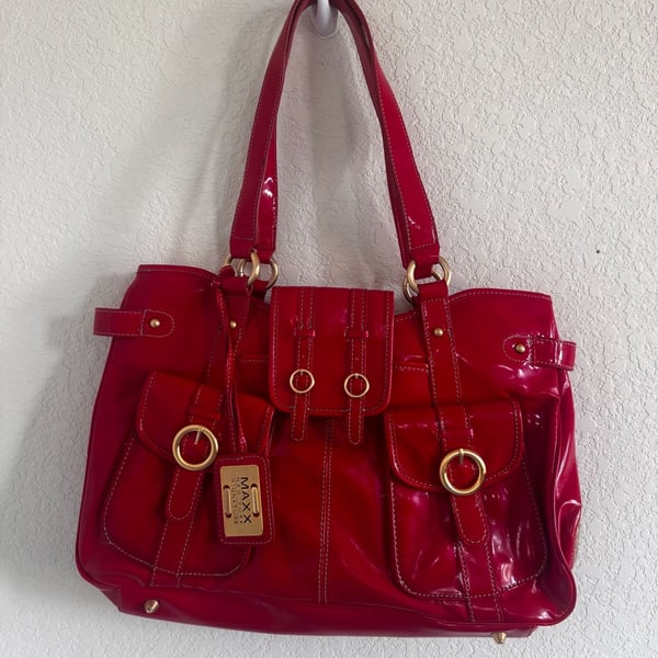 Red Patent Cargo Pocket Shoulder Bag + Matching Wallet | Maxx New York