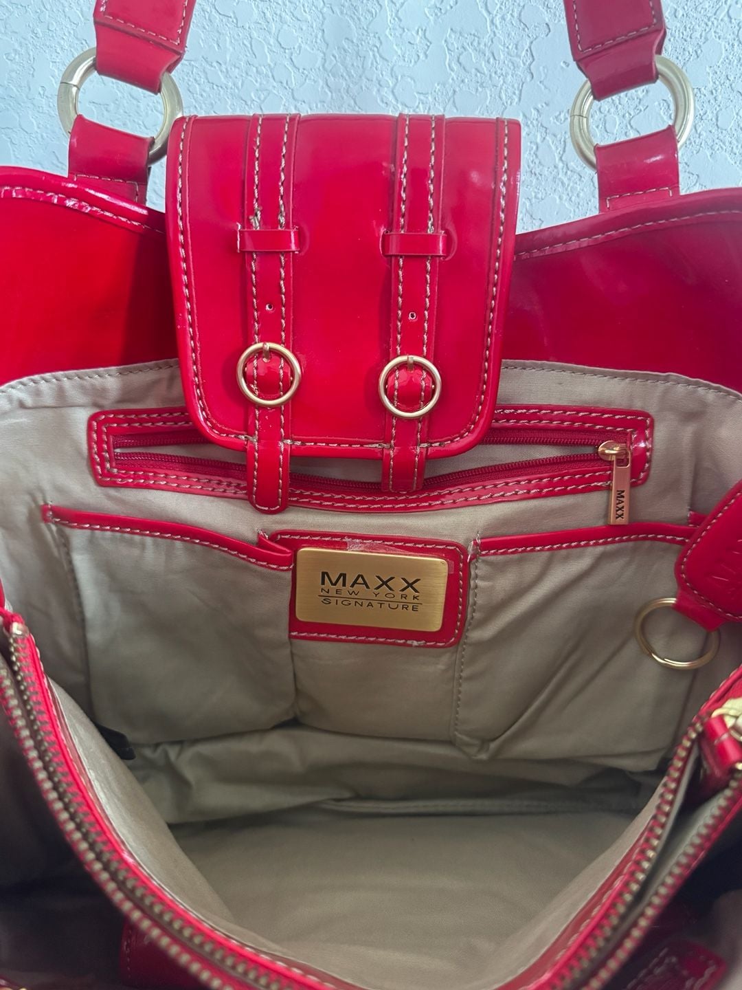 Red Patent Cargo Pocket Shoulder Bag + Matching Wallet | Maxx New York 3