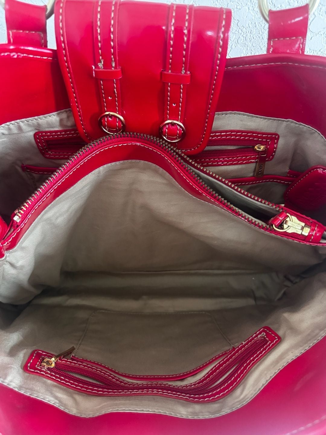 Red Patent Cargo Pocket Shoulder Bag + Matching Wallet | Maxx New York 6