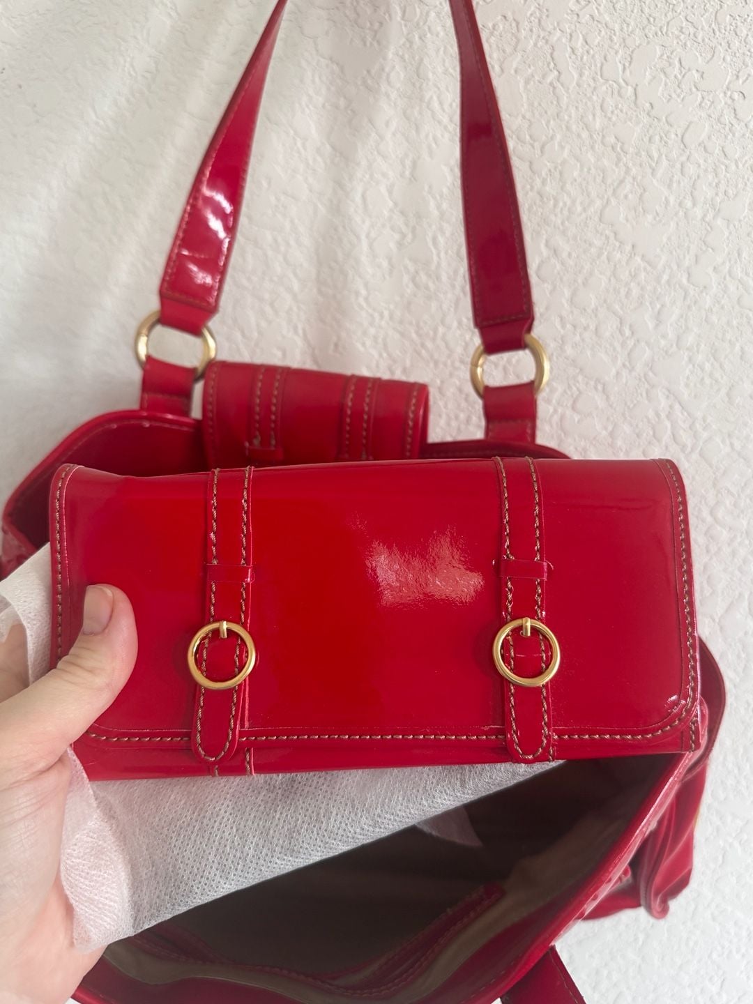 Red Patent Cargo Pocket Shoulder Bag + Matching Wallet | Maxx New York 4