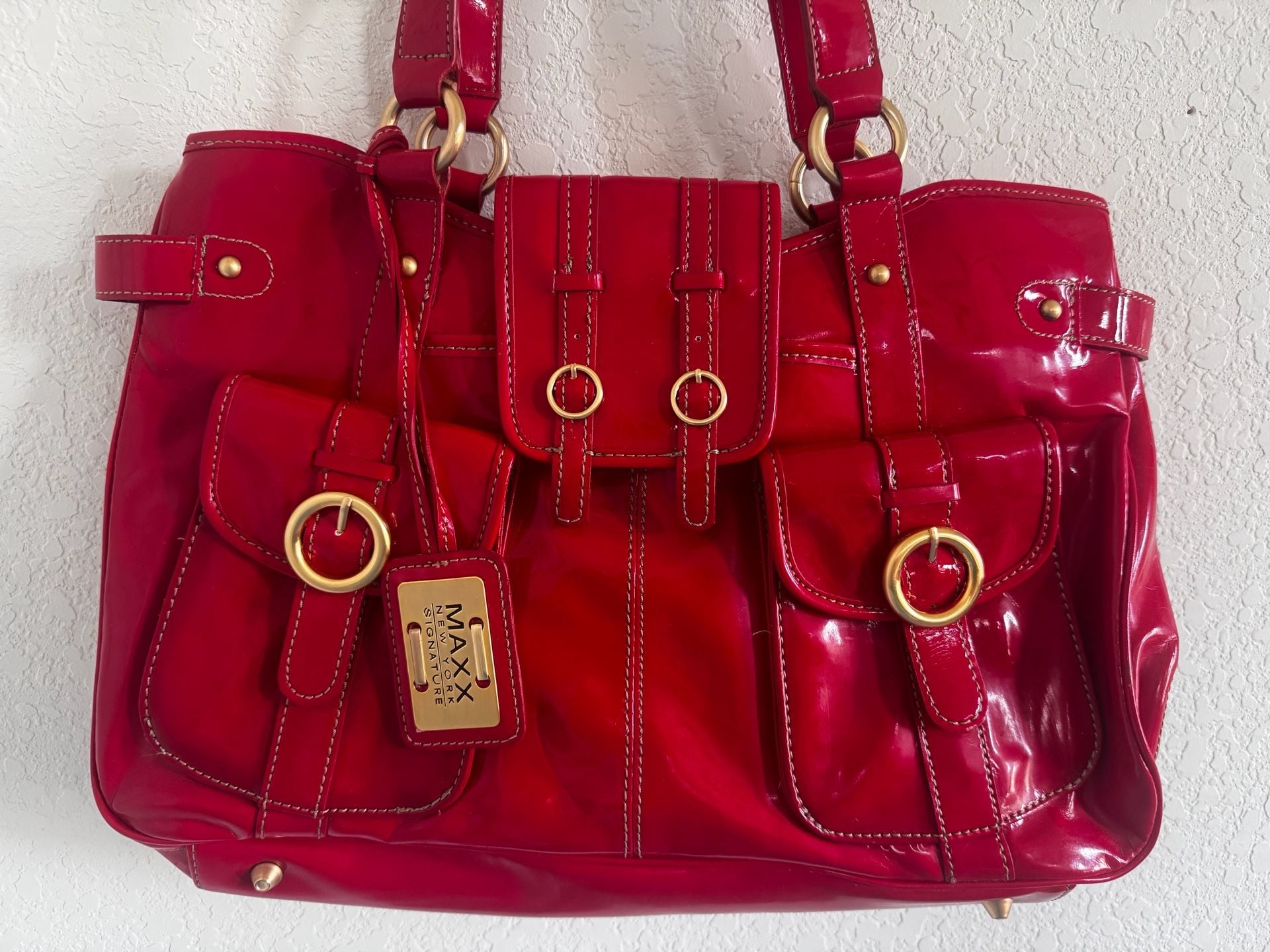 Red Patent Cargo Pocket Shoulder Bag + Matching Wallet | Maxx New York 8