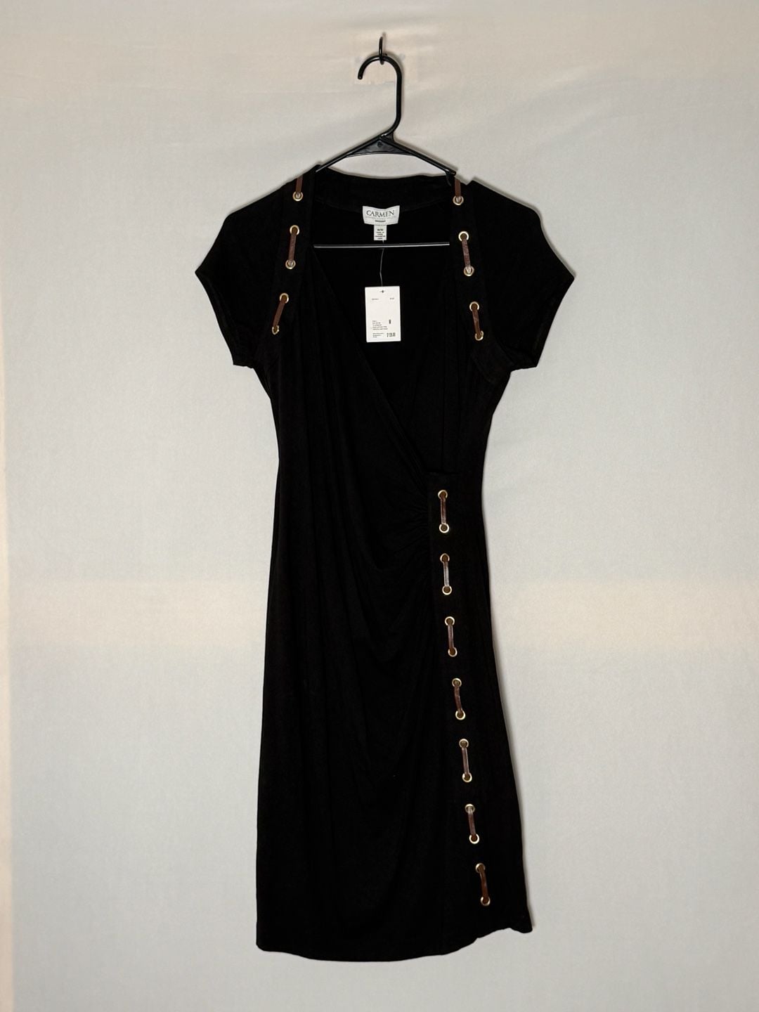 Carmen Marc Valvo Faux Leather Trim Dress Size M Black 2