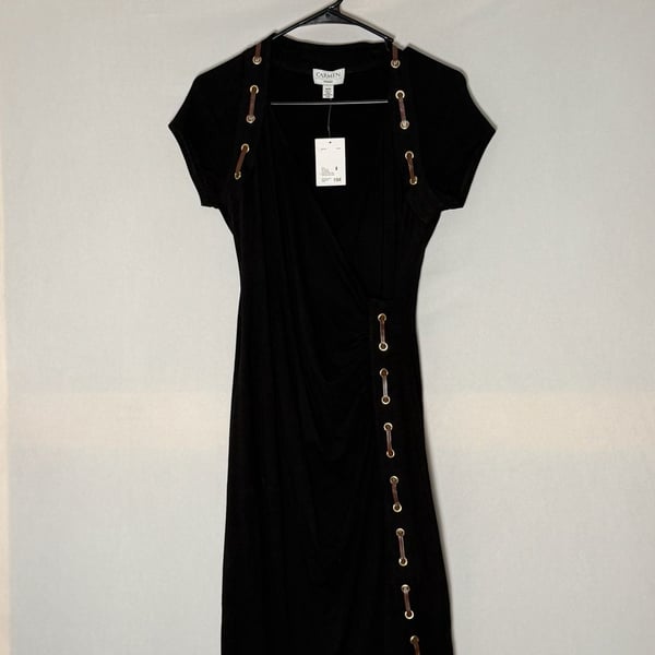 Carmen Marc Valvo Faux Leather Trim Dress Size M Black