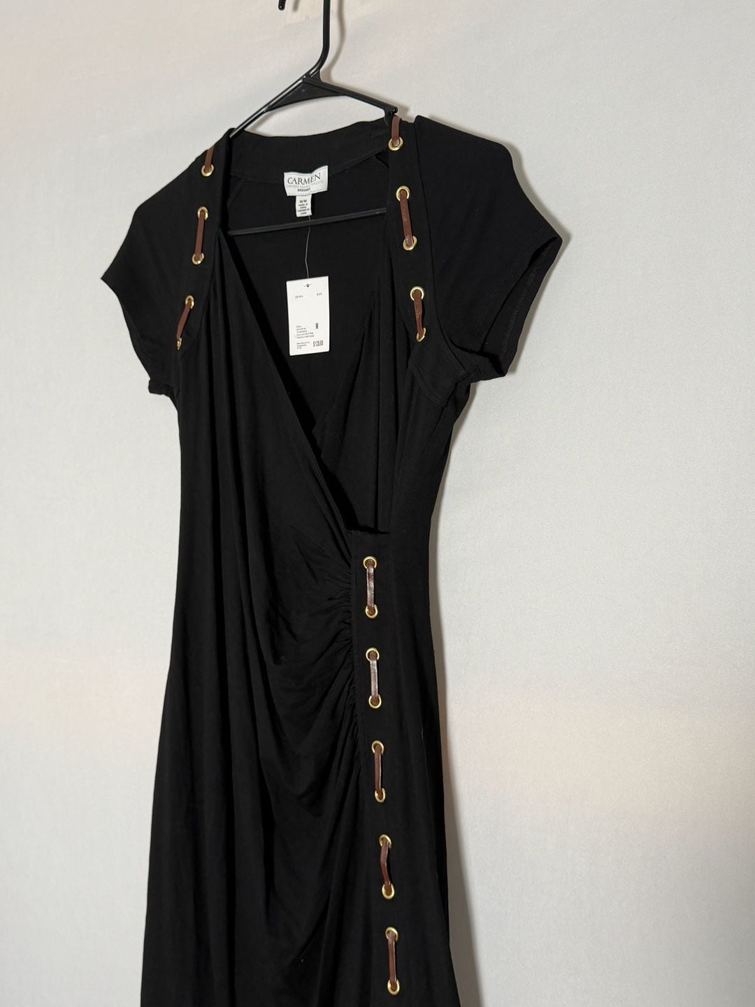 Carmen Marc Valvo Faux Leather Trim Dress Size M Black 3