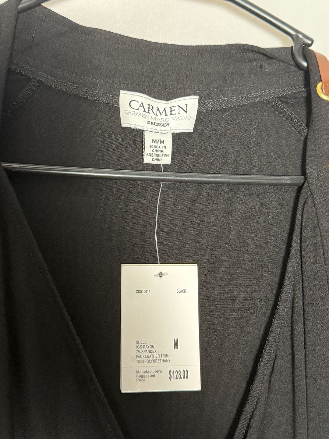 Carmen Marc Valvo Faux Leather Trim Dress Size M Black 4
