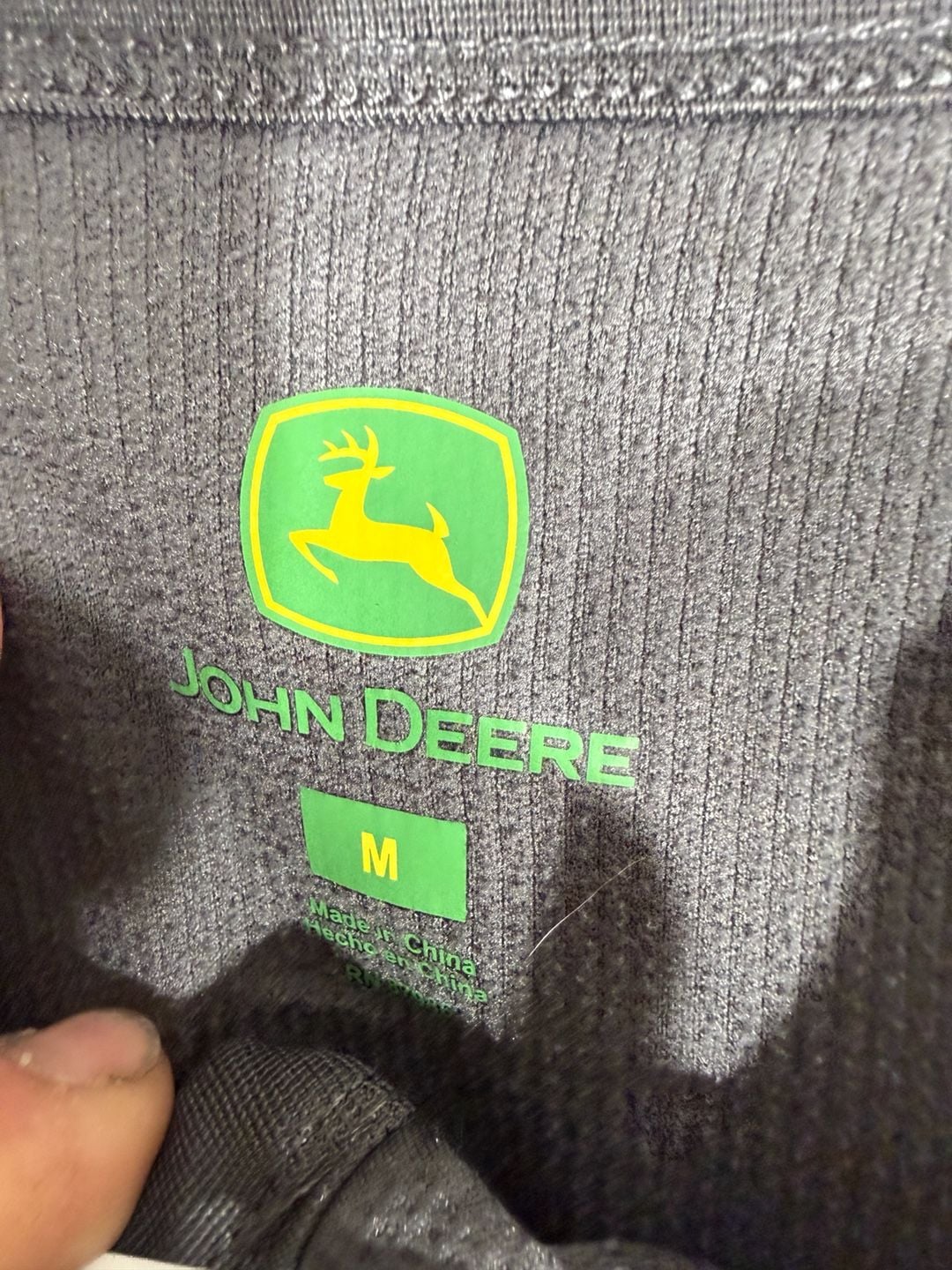 John Deere Henley Thermal Shirt Size M Dark Gray Long Sleeve Pocket 3